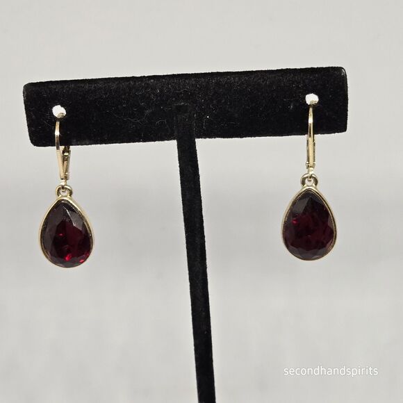 Nine West Garnet Red Teardrop Crystal Goldtone Lever back Earrings - Picture 4 of 5